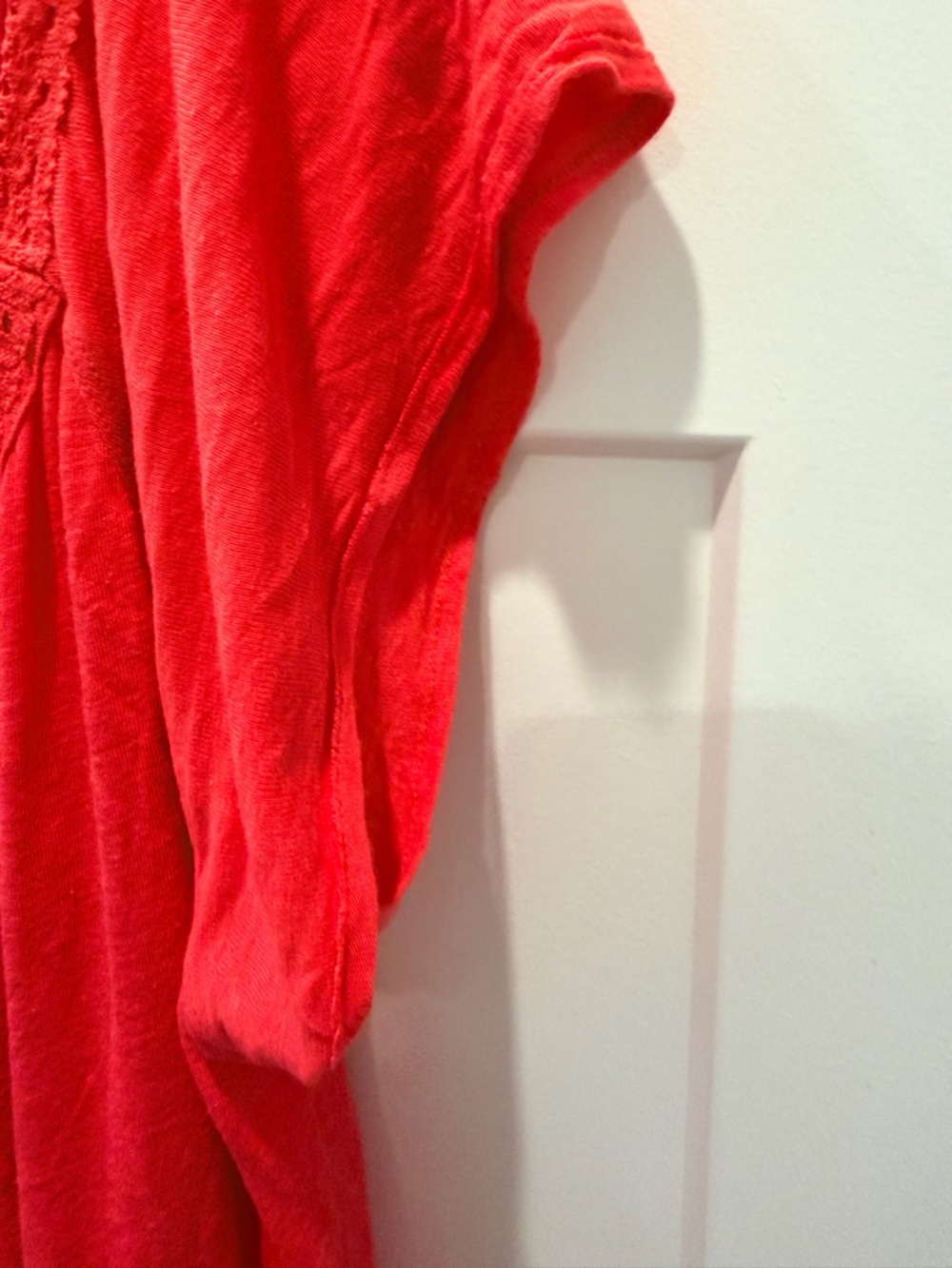 Free People Red Boho Peasant Top Large Flowy Ruffle Button Blouse - Picture 5 of 10